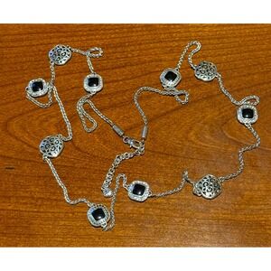 Brighton Shadow Play Silver Plated Black Enamel Scrollwork Station Long Necklace